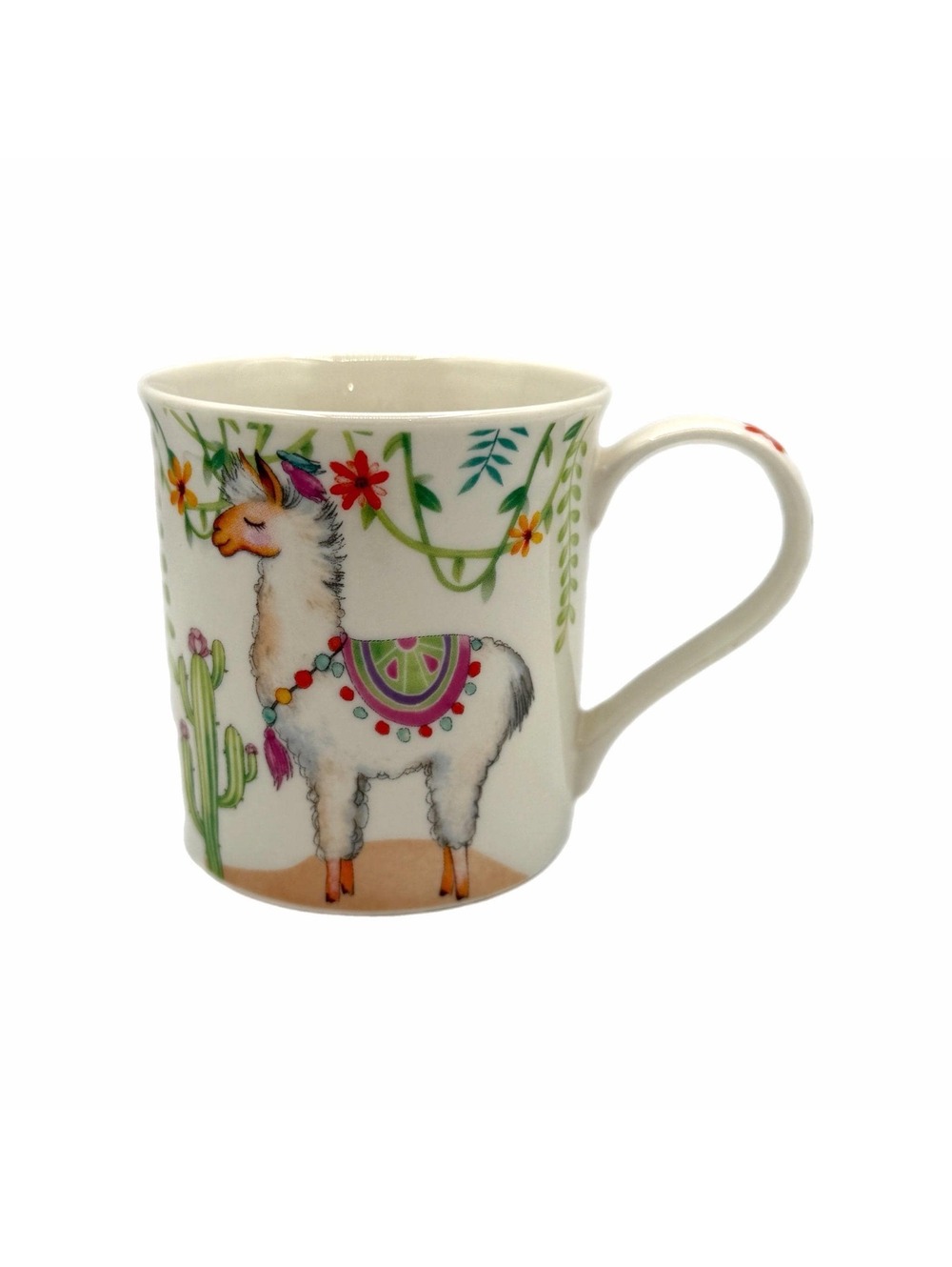 Vintage Burton & Burton Whimsical Llama Porcelain Coffee Mug - Colorful Cactus